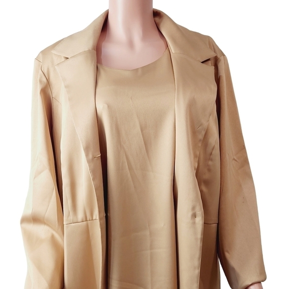 WORTHINGTON Creamy Light Gold 2 Piece Dress & Long Blazer / Coat Set Size: 18 - Picture 10 of 16